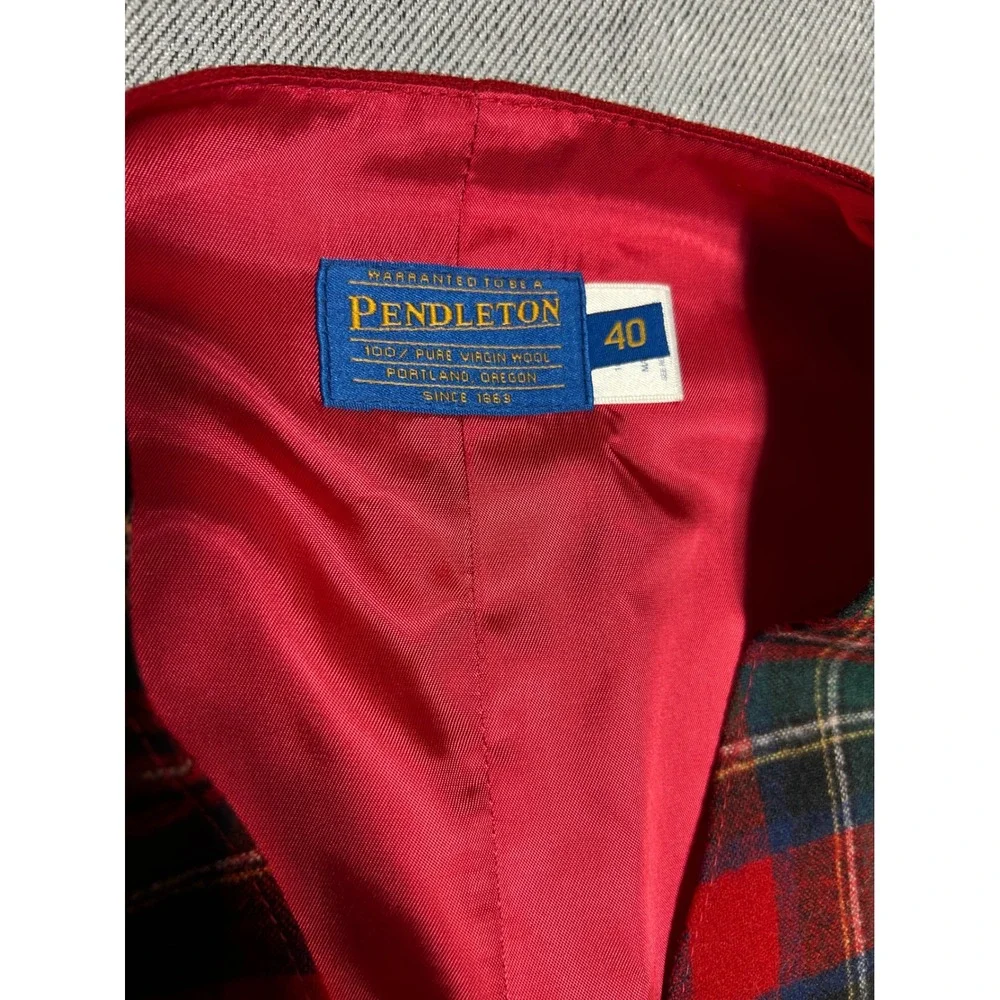Pendleton Vest Mens 40 Red Plaid Virgin Wool Button Down Front V Neck USA Made